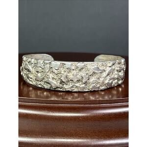 Vintage Designer Masha Jewelry Sterling Silver Cuff Bracelet Sponge Stamp Design